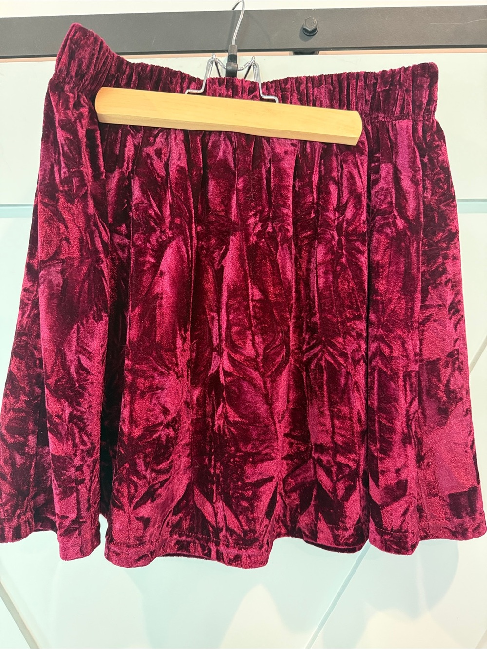 Jack by BB Dakota Crushed Velvet Burgundy Skater Skirt